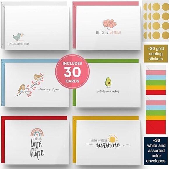 Dessie Other - Fun Thinking of You Cards w/Envelopes. 30 4x6 Inch Note Cards in storage box NEW